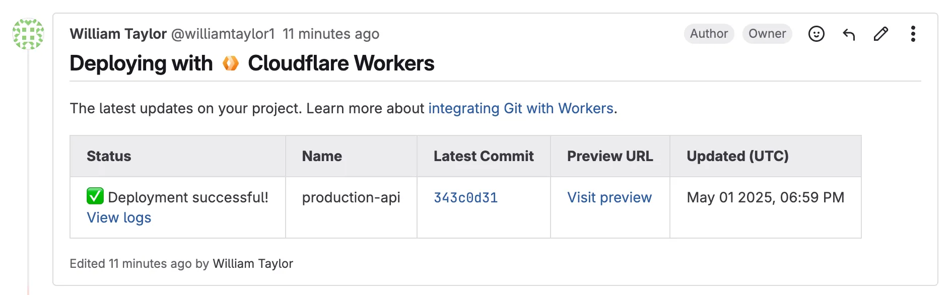 GitLab merge request comment